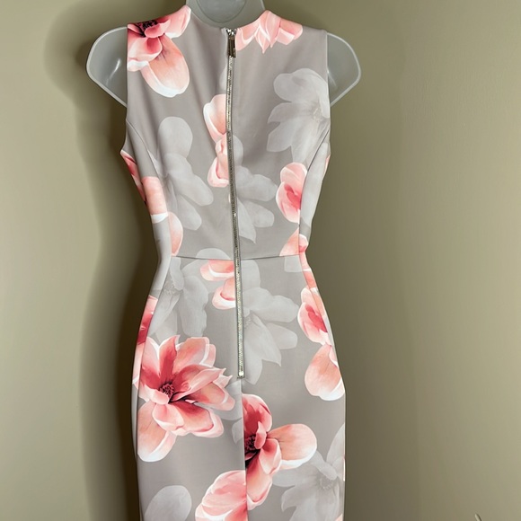 NWOT Calvin Klein Sleeveless Khaki and Pink Floral Sheath Dress Size 4 - Picture 6 of 12